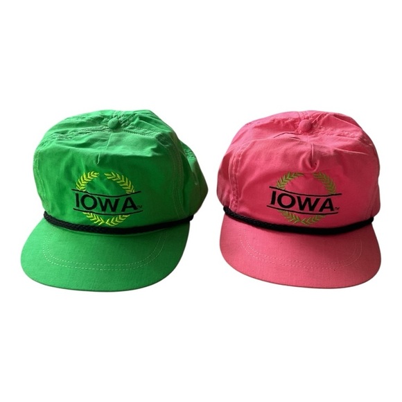 Vintage Iowa Hats Neon Pink & Green Rope Cap Set